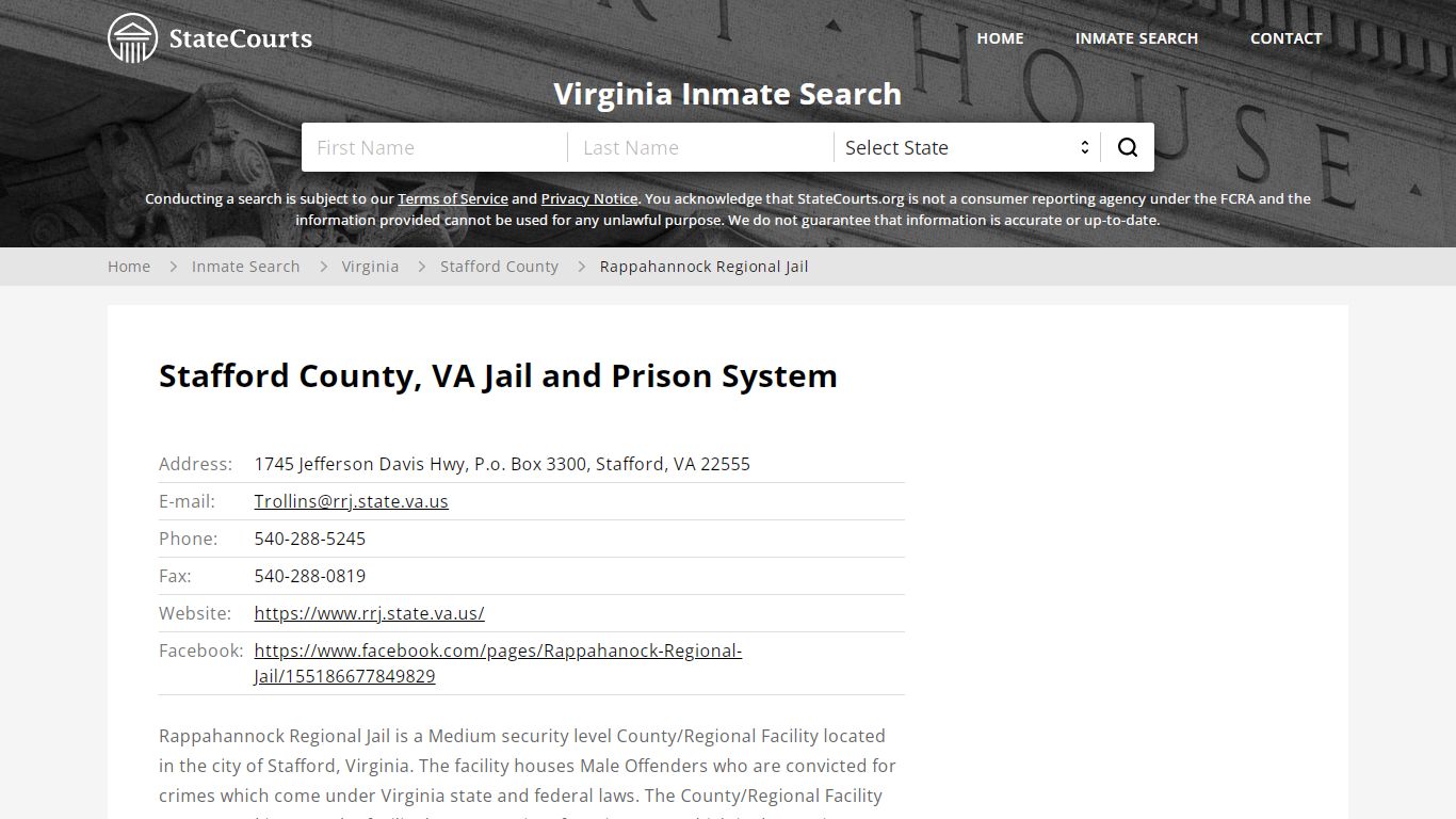 Rappahannock Regional Jail Inmate Records Search, Virginia ...